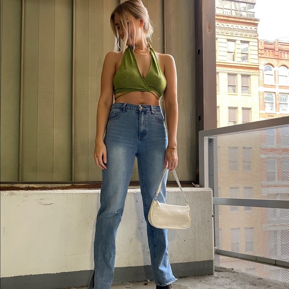 Olive Wrap Halter Top - Picture 6 of 8